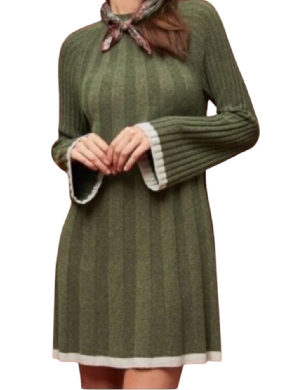 Anthropologie Arsenau Sweater Dress Wool Blend Sz XS Bell Sleeves Pullover Style